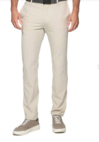 Beige pants worn by a person on a white background