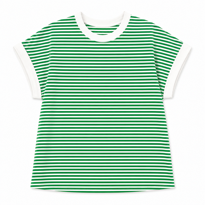Green and white striped t-shirt on a white background