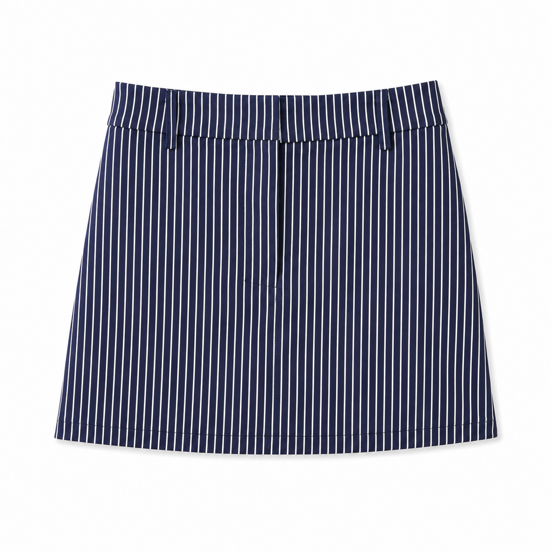 Navy and white striped skirt on a white background