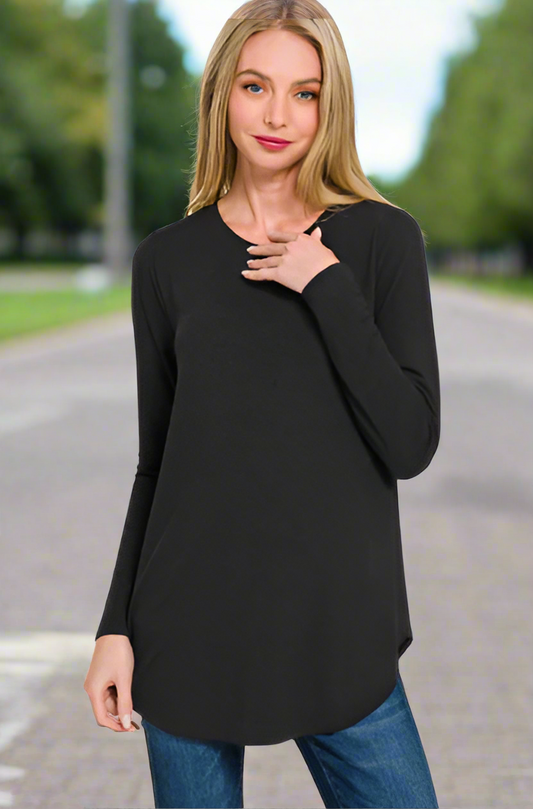 EVERYDAY ROUND HEM LONG SLEEVE TUNIC TEE