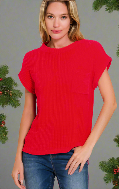 Chenille Waffle Short Sleeve Sweater