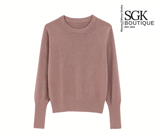 Lavender sweater on a white background with SGK Boutique logo.