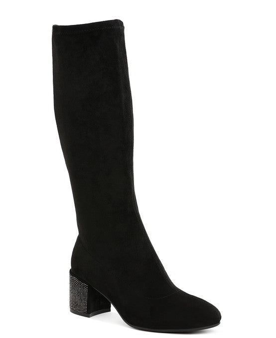 Black knee-high boot on a white background