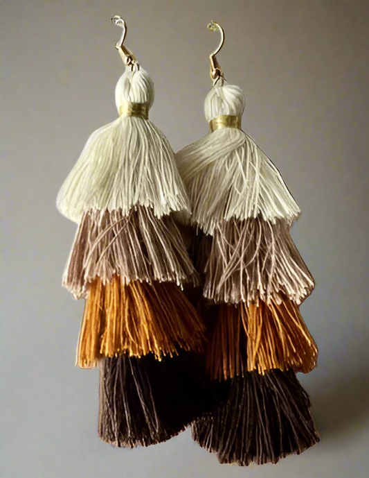 FINAL SALE: TIERED BROWN FRINGE EARRING