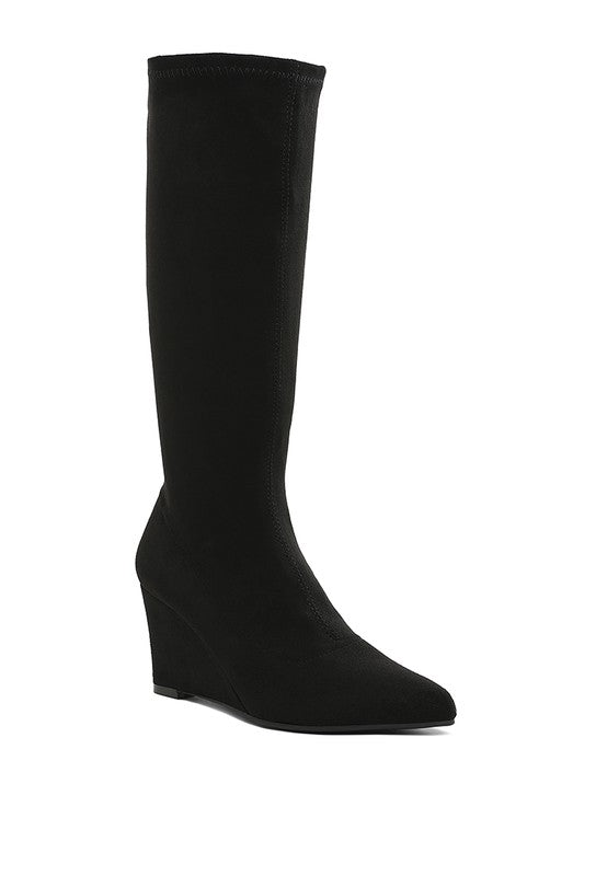 Black knee-high boot on a white background