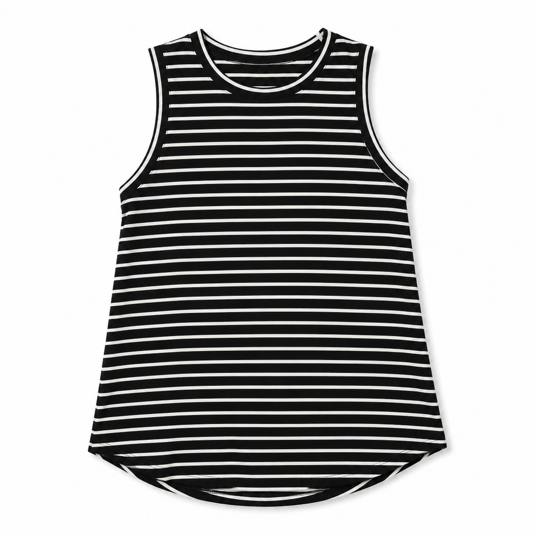Black and white striped tank top on a white background