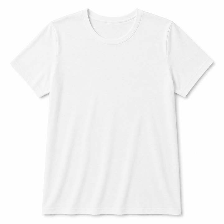 A plain white short-sleeve crewneck t-shirt shown flat against a white background.