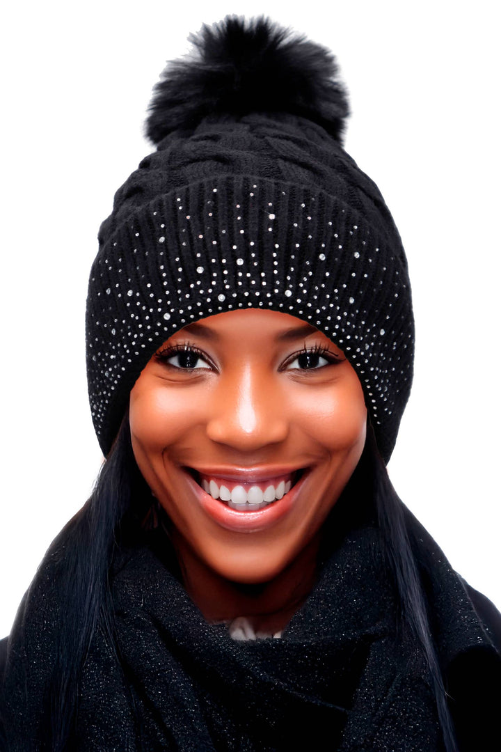 Final Sale|Bling Cuff Knitted Pom Beanie