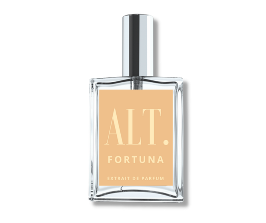 Perfume bottle labeled 'ALT. Fortuna' on a white background