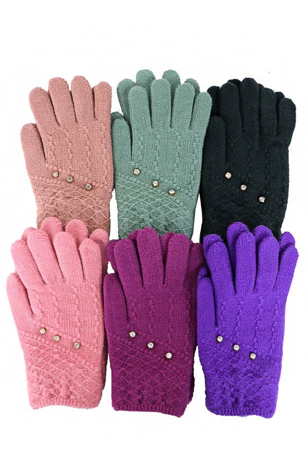 Chevron Seed Stitch Knit Elastic Winter Gloves