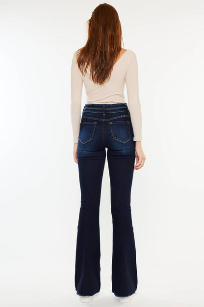 High Rise Fray Hem Flare Jeans