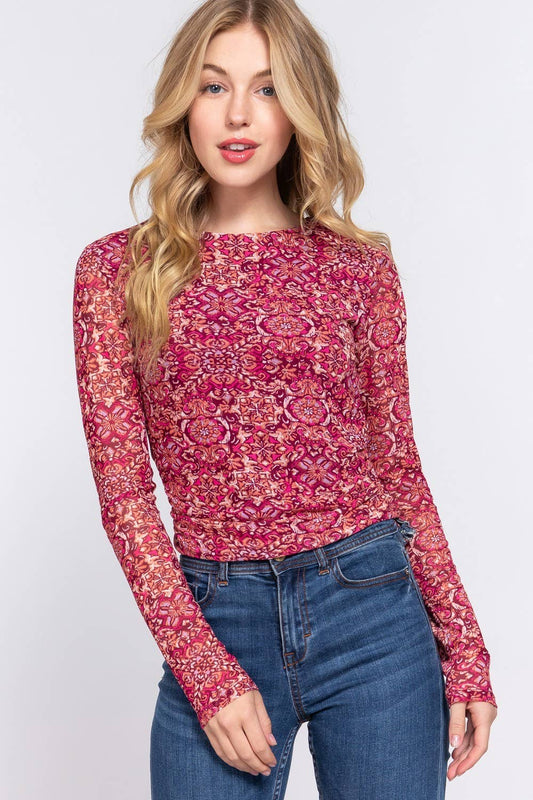 Floral Print Mesh Top