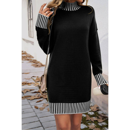 Stripe Mock Neck Sweater Dress