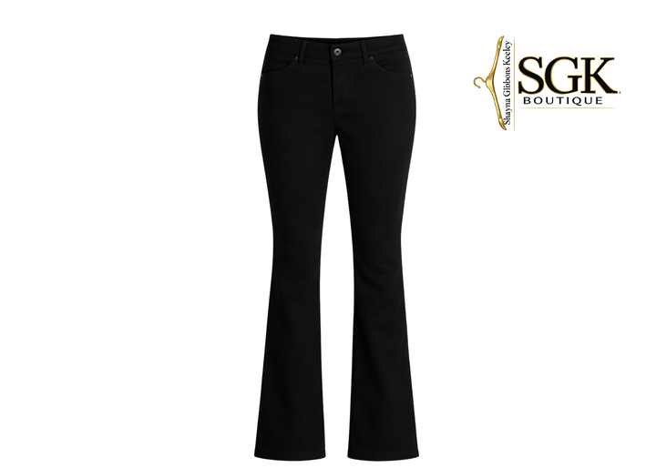 Black pants on a white background with SGK Boutique logo.