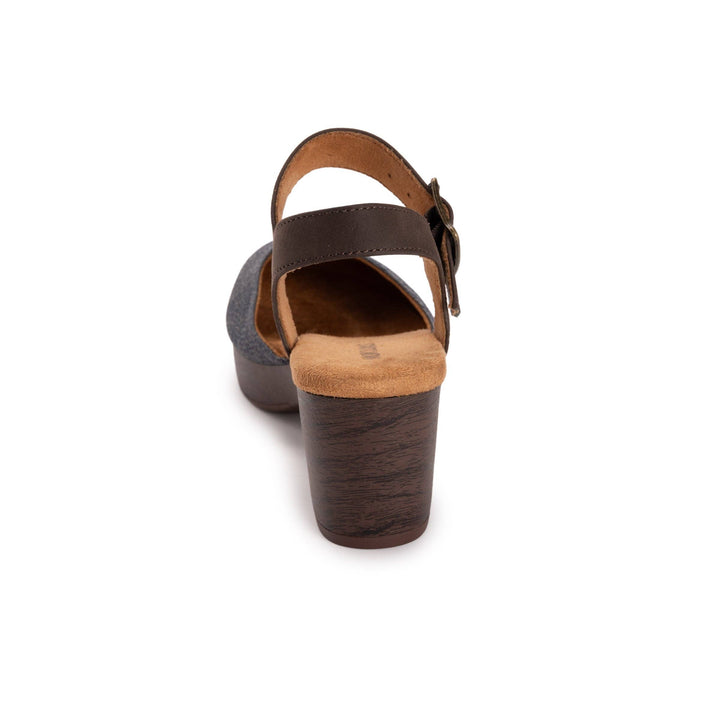 Brown sandal with wooden sole on a white background