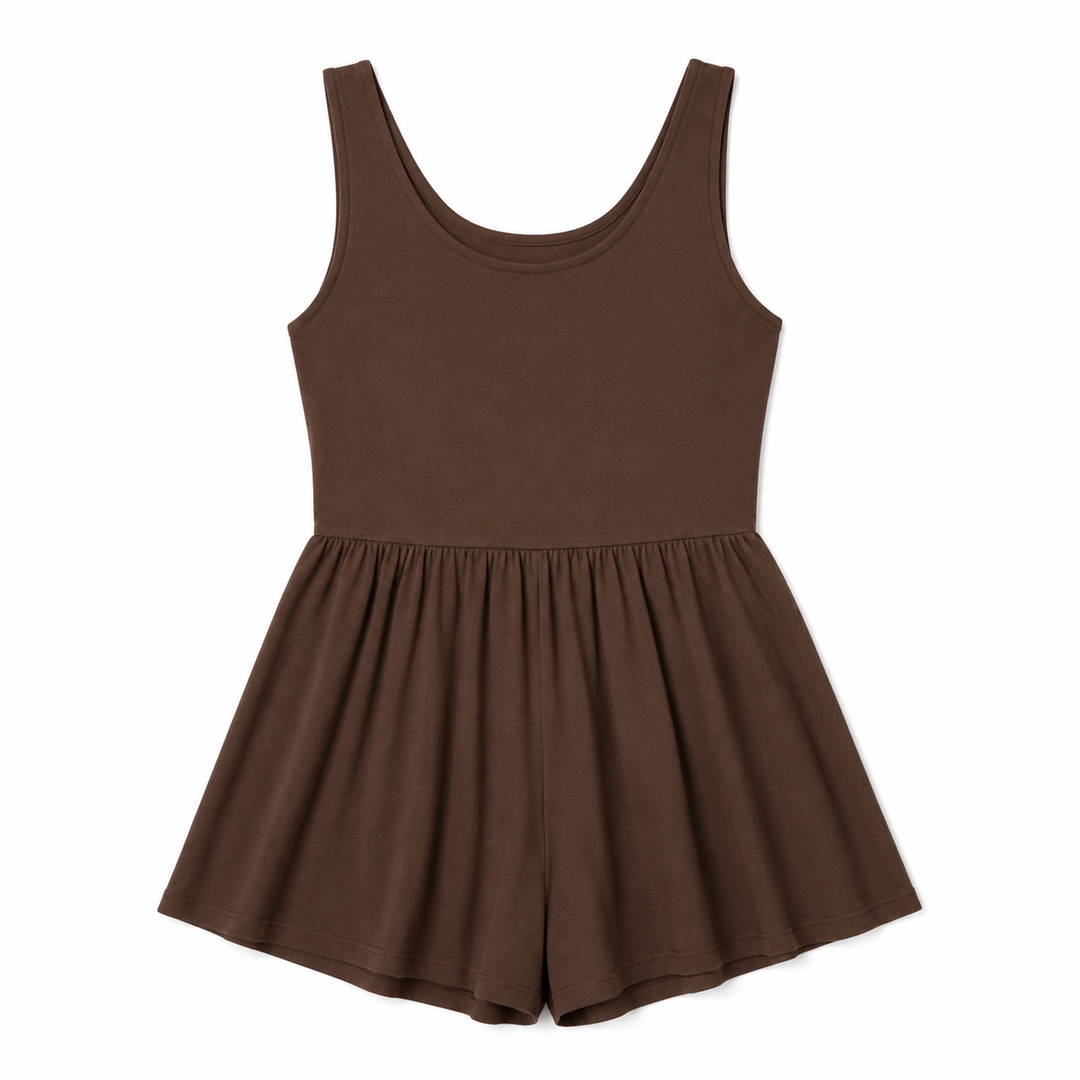 Brown tank romper on a white background