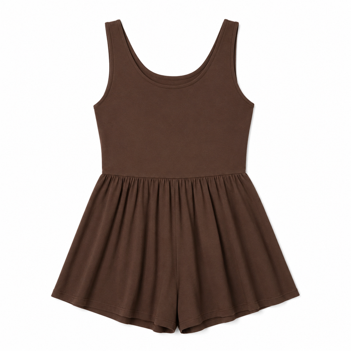 Brown tank romper on a white background