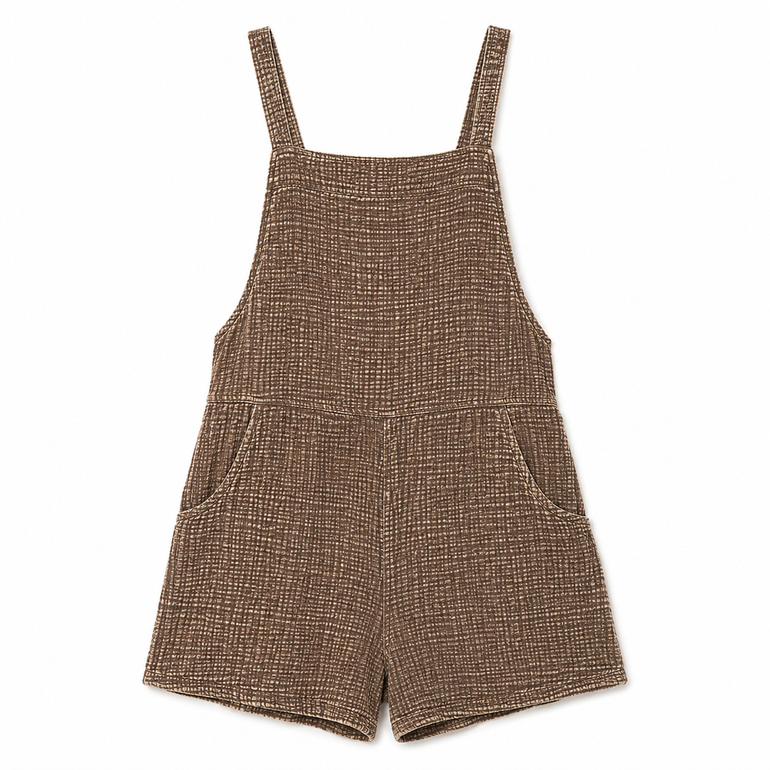 Brown checkered overalls on a white background