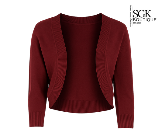 Red sweater on a white background with SGK Boutique logo.