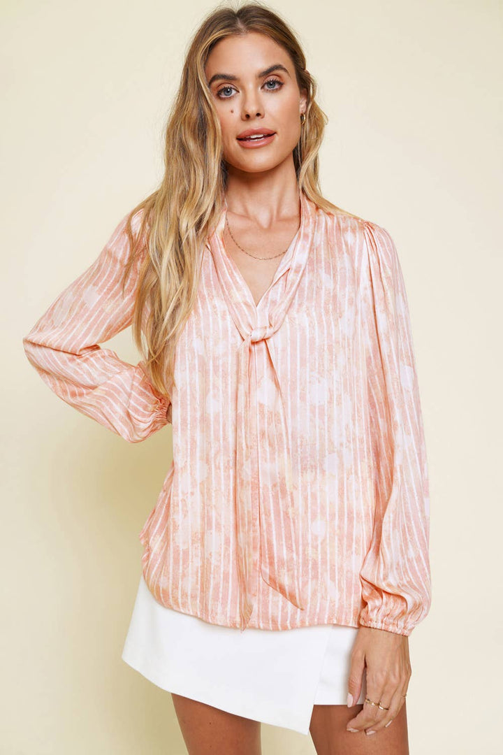 FINAL SALE|Tied Striped Blouse