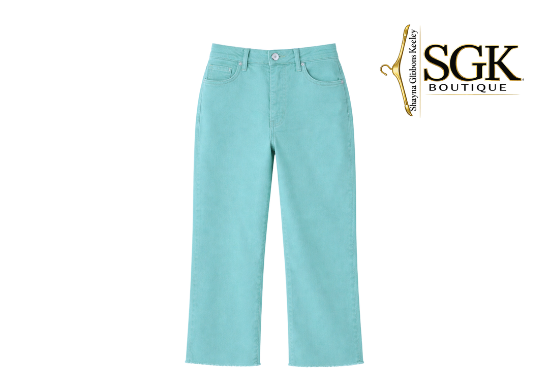 Light blue pants with SGK Boutique logo on a white background