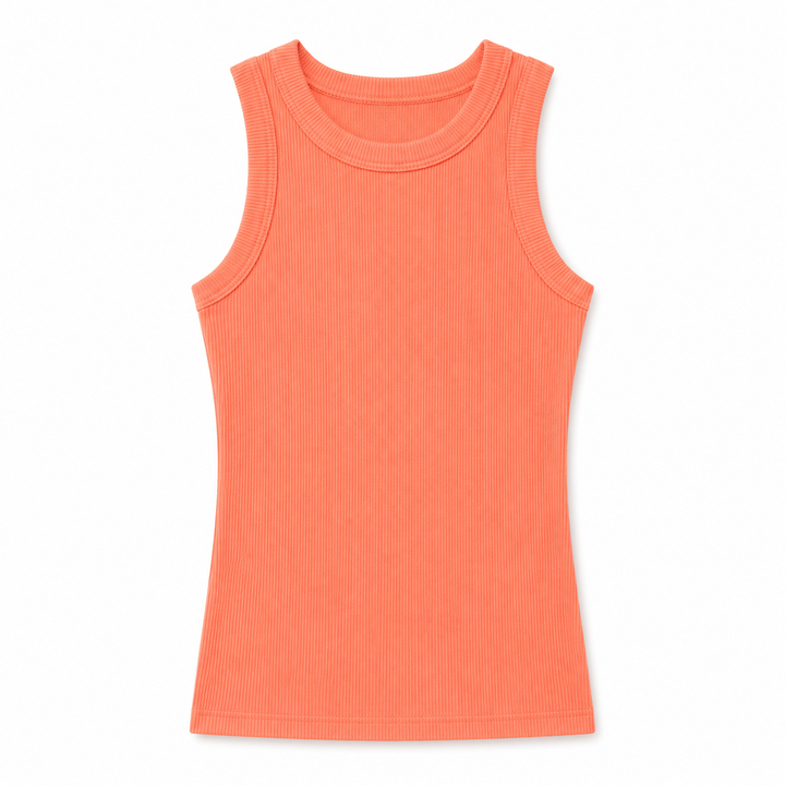 Coral sleeveless top on a white background