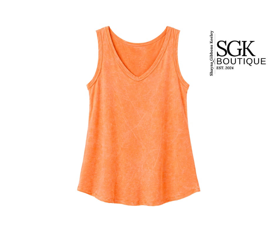 Orange tank top on a white background with SGK Boutique logo.