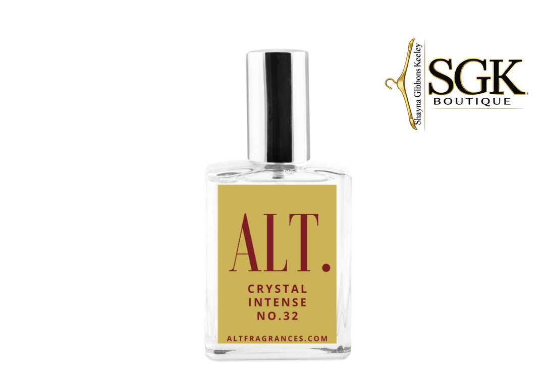 Perfume bottle labeled 'ALT Crystal Intense No.32' with SGK Boutique logo on a white background