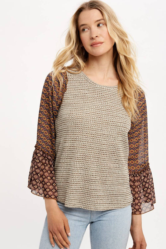 Printed Sheer Sleeve Top
