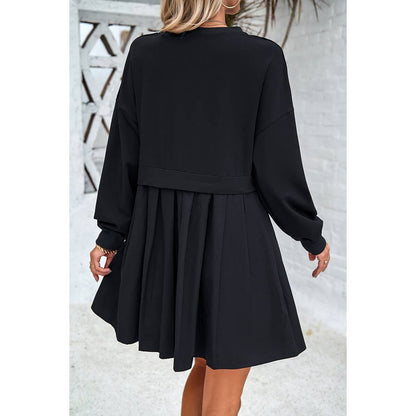 Solid Drop Shoulder Ruched Fit Patchwork Dress: