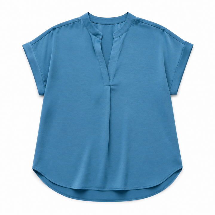 Blue blouse with short sleeves on a white background