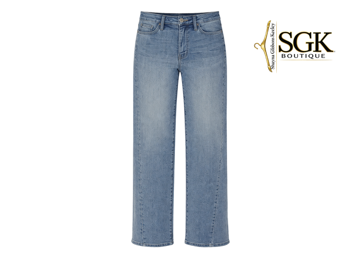 Light blue jeans on a white background with SGK Boutique logo.