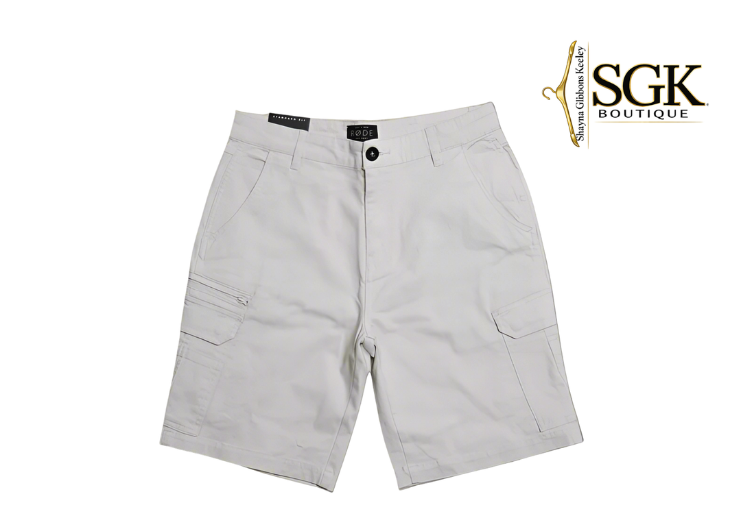Light gray shorts on a white background with SGK Boutique logo.