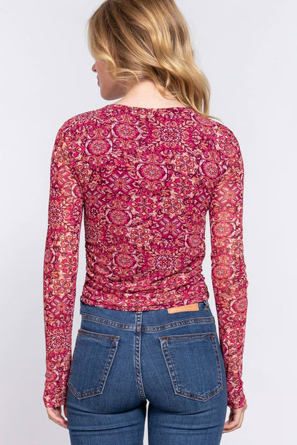 Floral Print Mesh Top