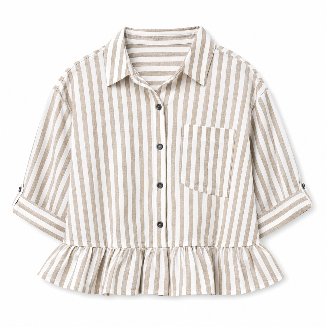 Striped Ruffle | Hem Button Down