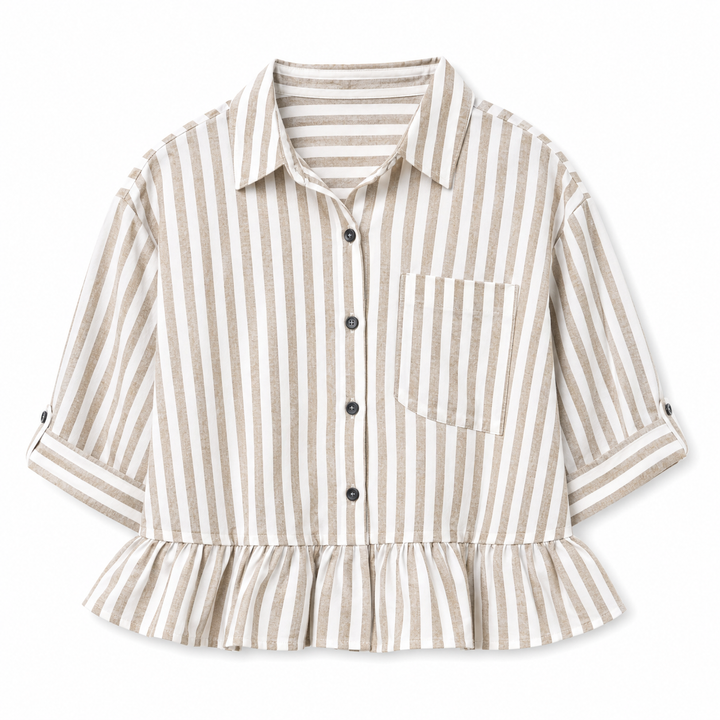 Striped Ruffle | Hem Button Down