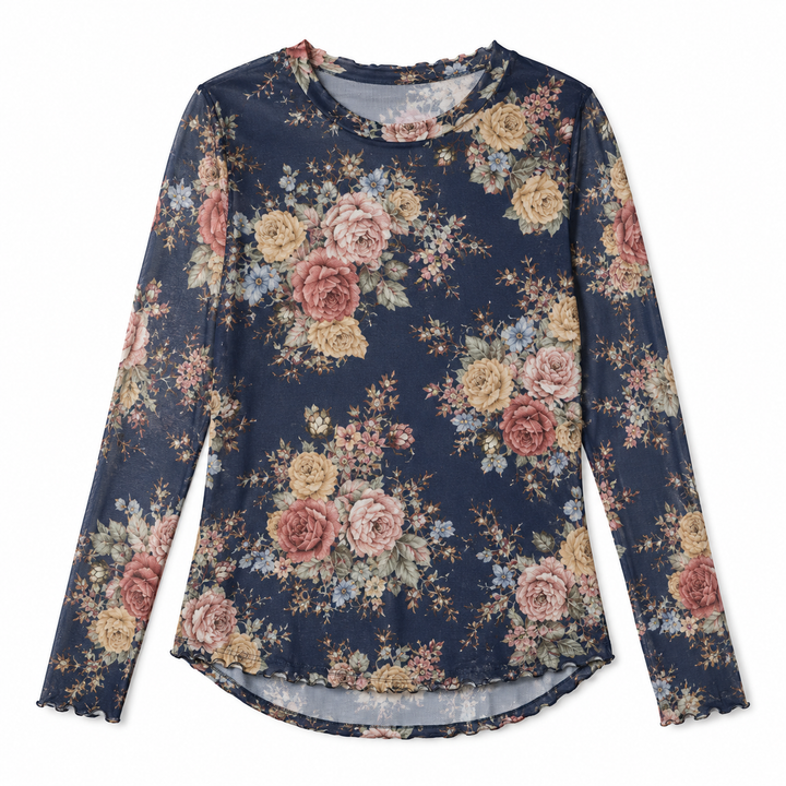 Floral long-sleeve shirt on a white background