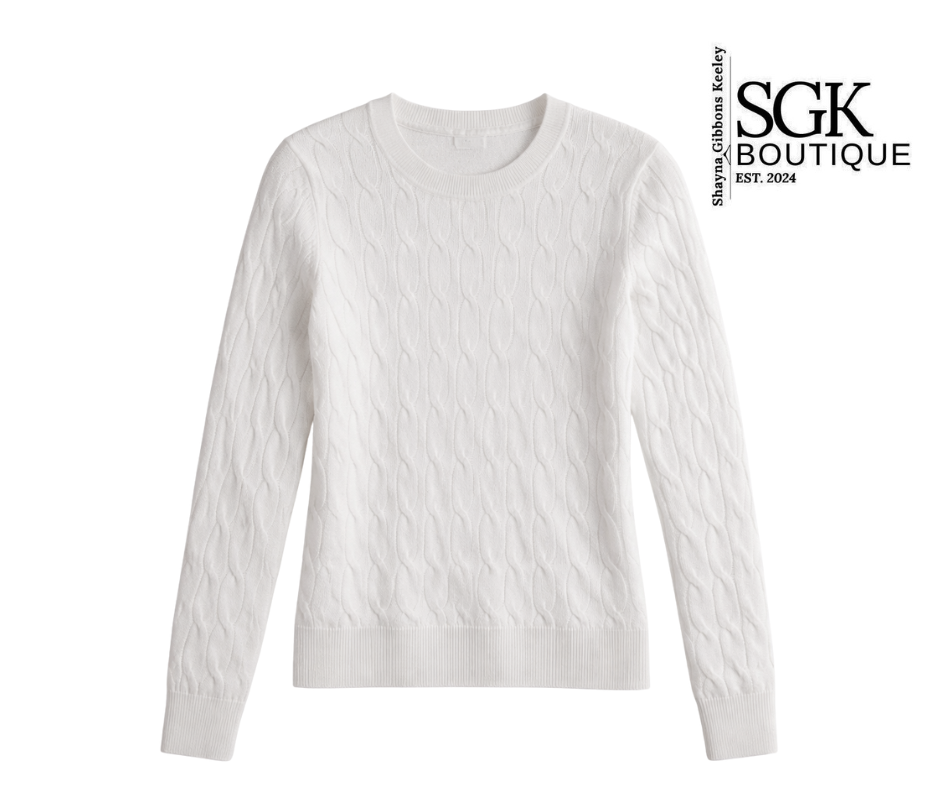Ivory Round Neck Cable Sweater