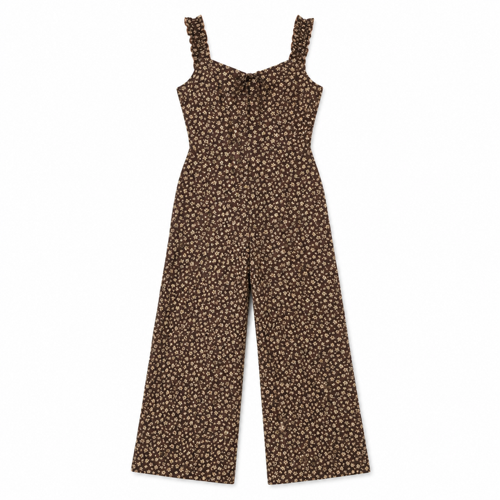 Brown floral jumpsuit on a white background