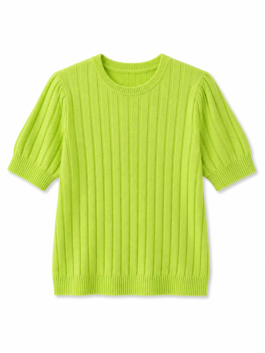 Green ribbed sweater on a white background
