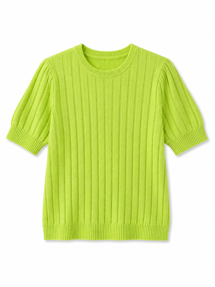 Green ribbed sweater on a white background