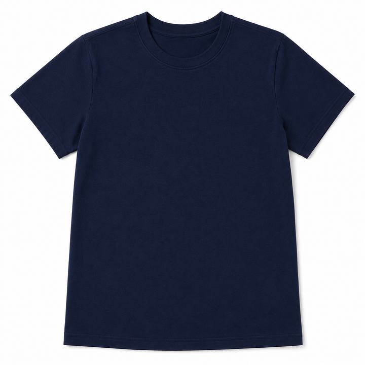 Navy blue t-shirt on a white background