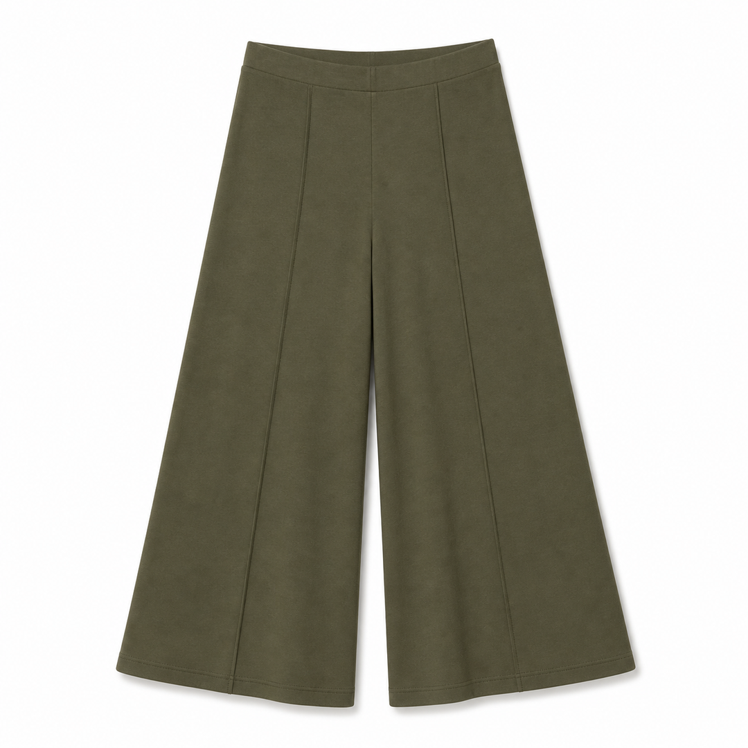 Green wide-leg pants on a white background