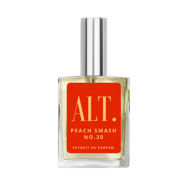 Perfume bottle labeled 'ALT. Peach Smash No. 20' on a white background