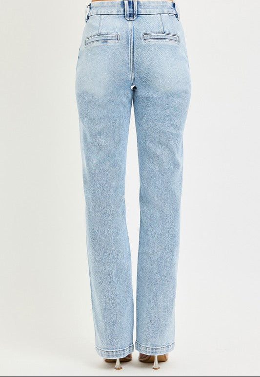 Light blue jeans on a white background