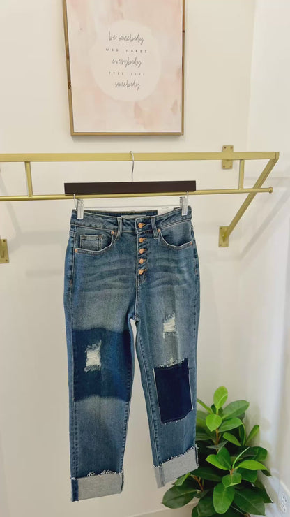 RIPPED COLOR BLOCK RAW HEM