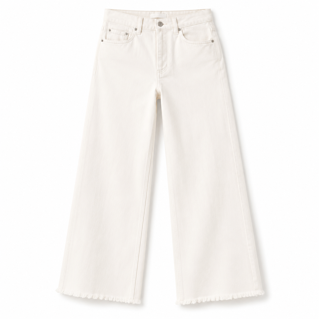 White wide-leg jeans on a white background
