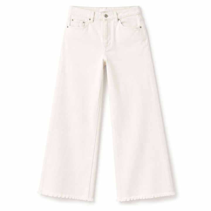 White wide-leg jeans on a white background