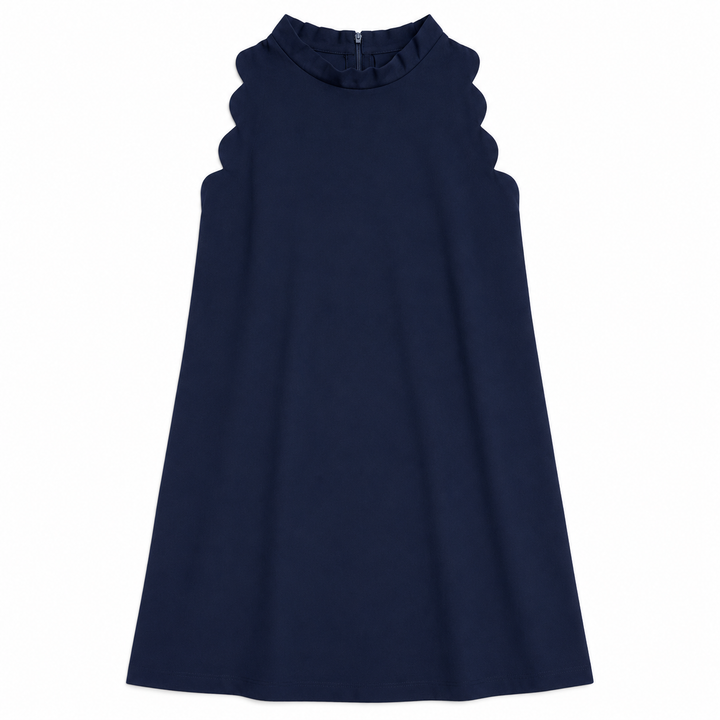 Navy | Scalloped | Ribbon Tie Dress