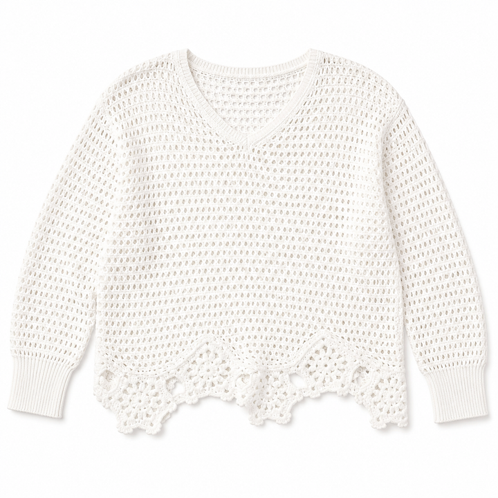 White crochet sweater on a white background